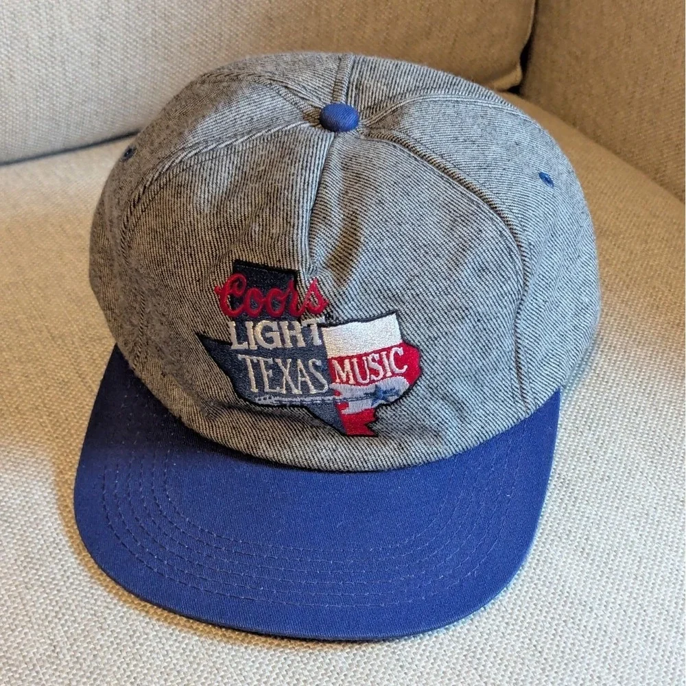 Vintage Coors Light Beer Hat Snapback Cap Texas Music Guitar Western Rodeo Denim